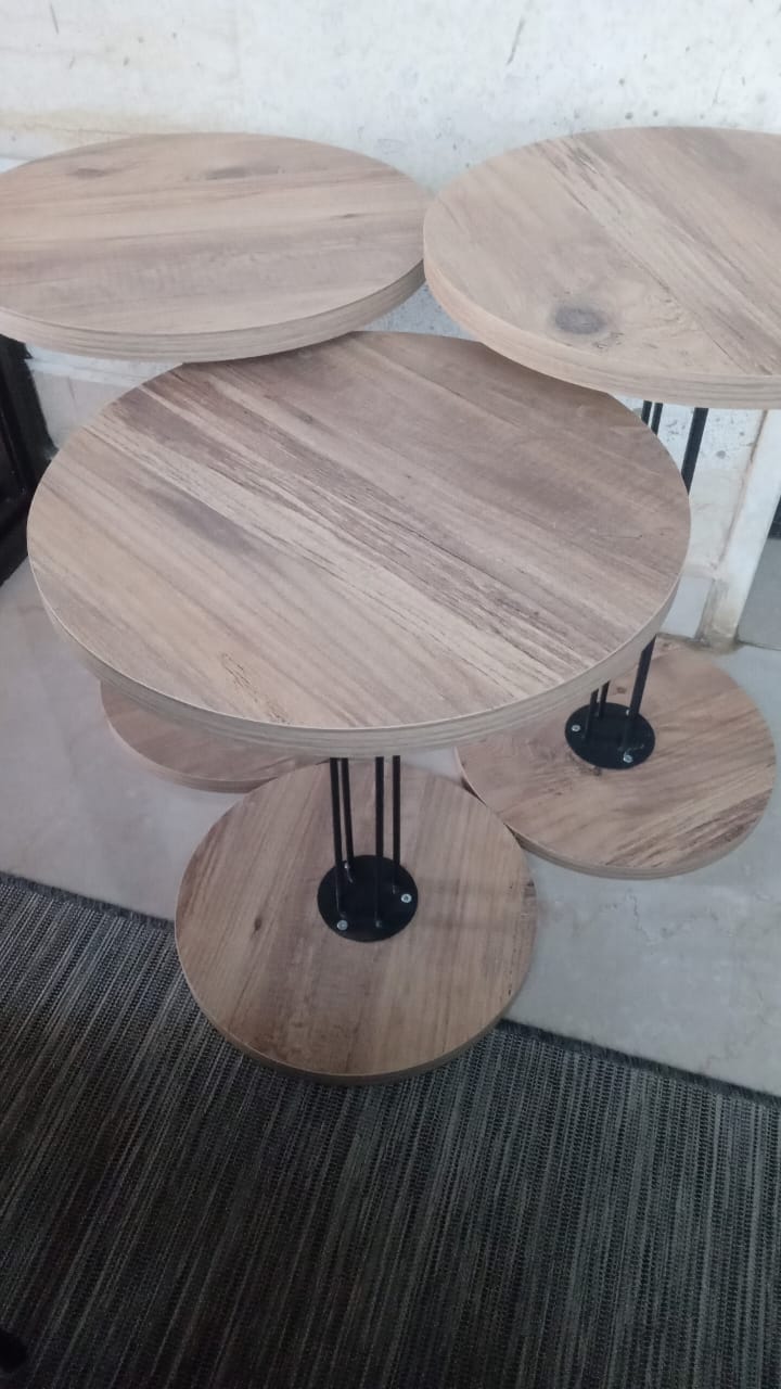 Set of 3 Tables - Wooden with Metal Legs