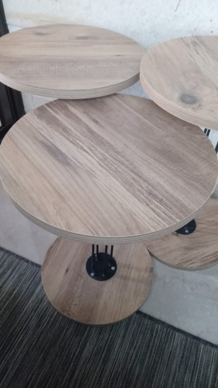 Set of 3 Tables - Wooden with Metal Legs