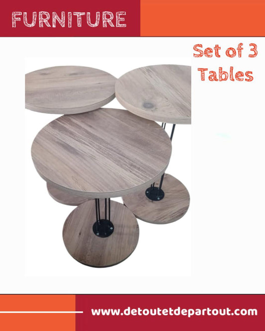 Set of 3 Tables - Wooden with Metal Legs
