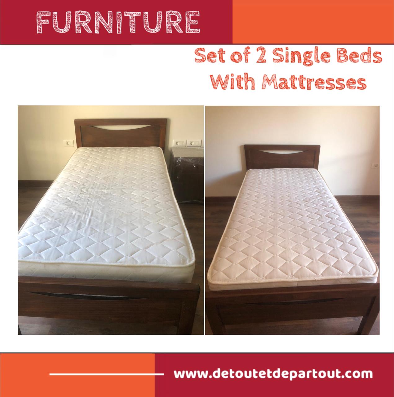 Set of 2 single Beds with Mattress