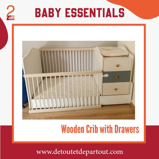 Wooden Crib with Drawers